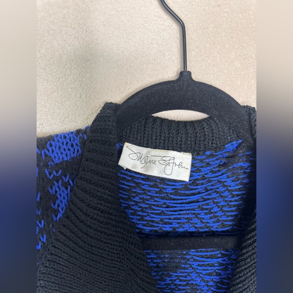 Vintage Marie St John Knit Pullover V Neck Sweater Blue Black Buttons Size M - Picture 3 of 6